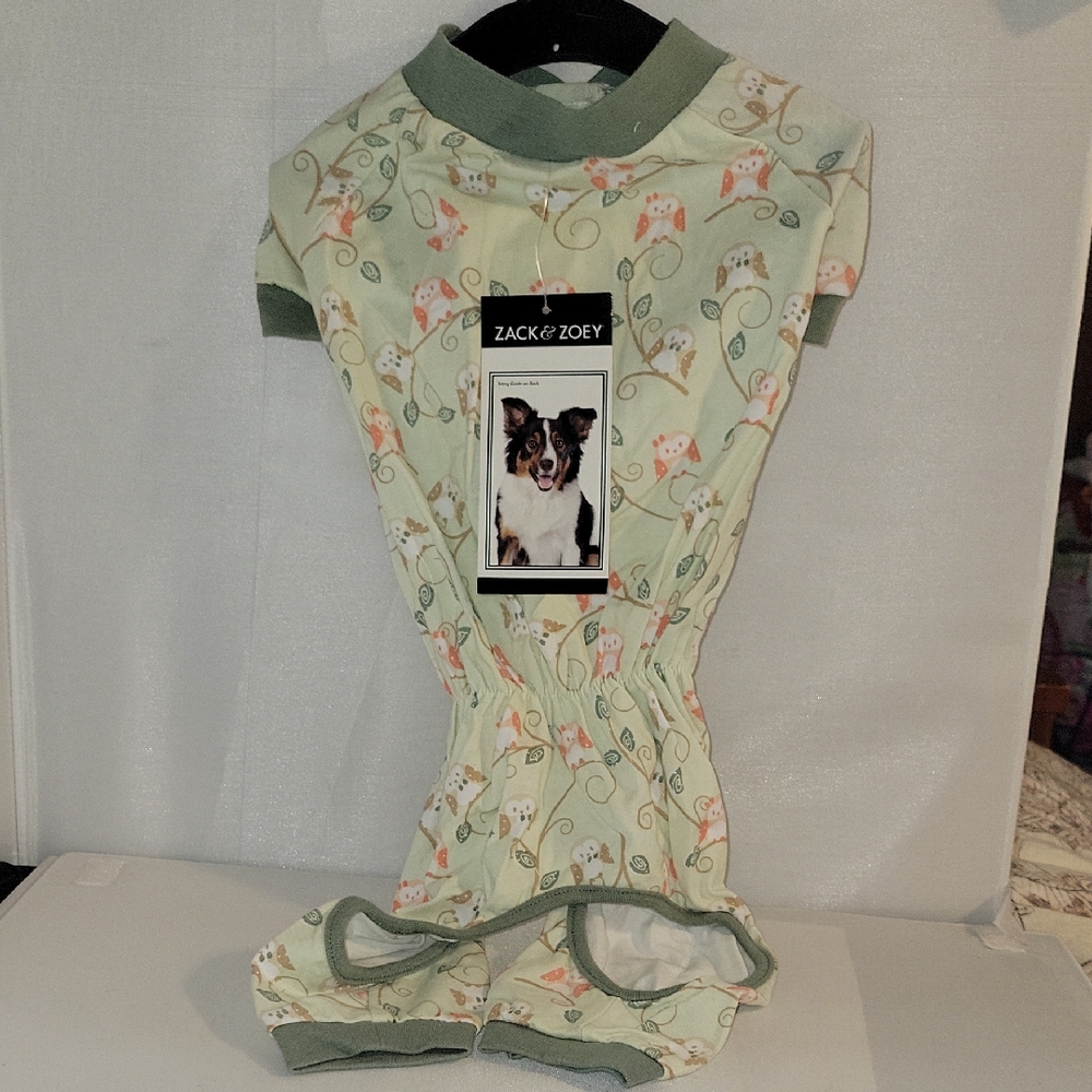 Zack & Zoey Pet Pajamas - Light Green with Owl Pattern